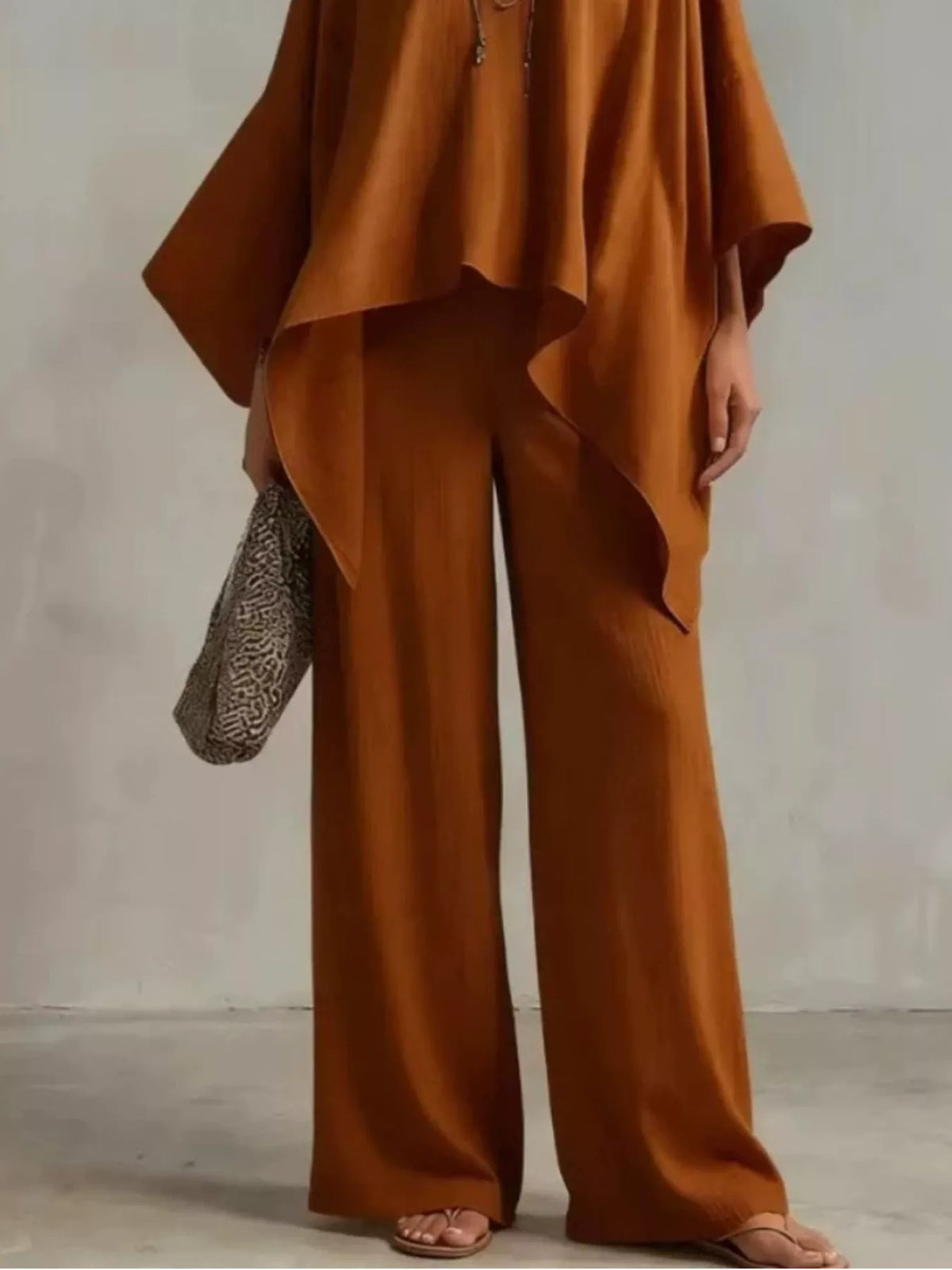 Loose-Fit V-Neck Top and Pants Set