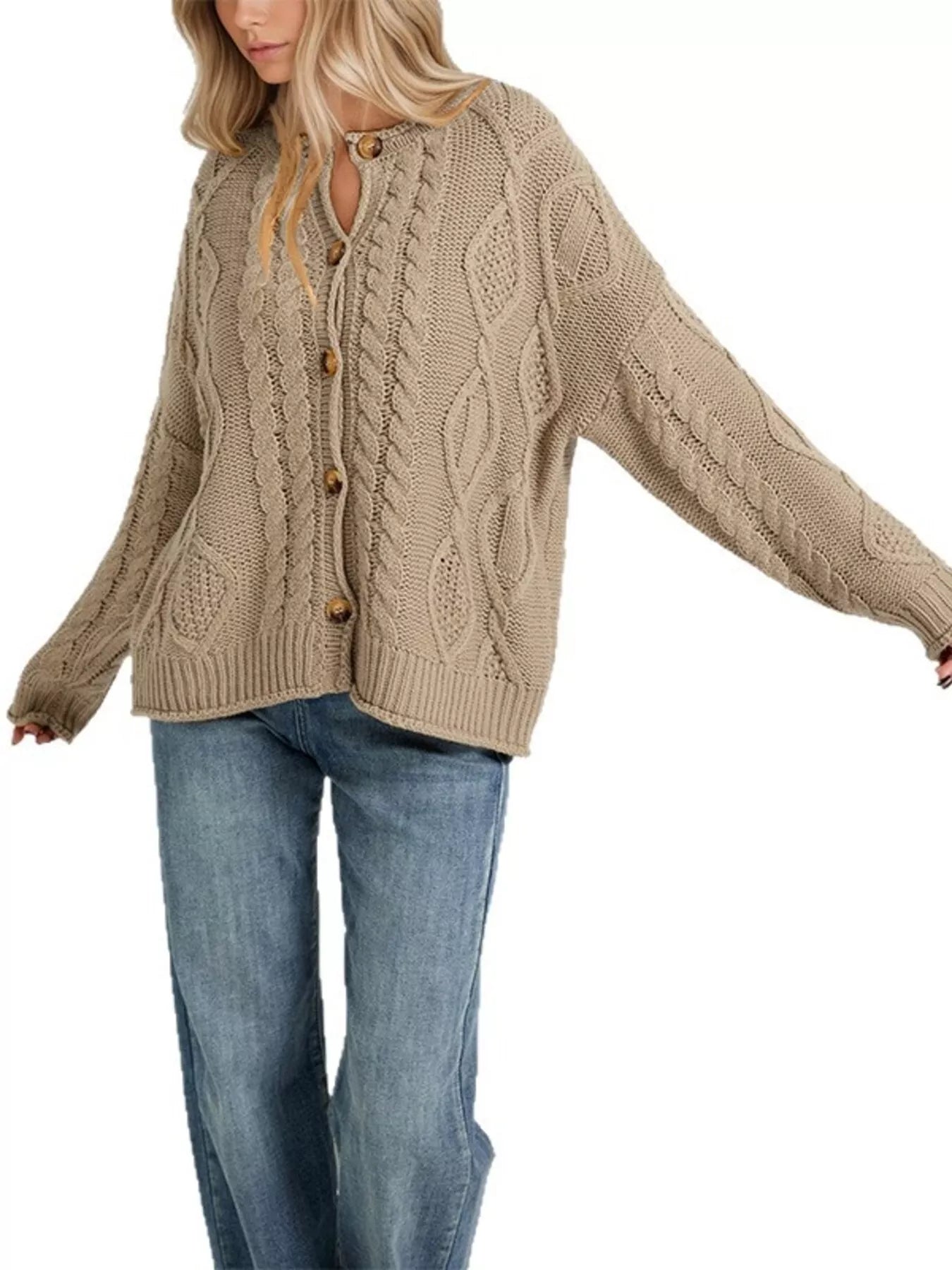 Trendsi Cable-Knit Button-Down Cardigan -