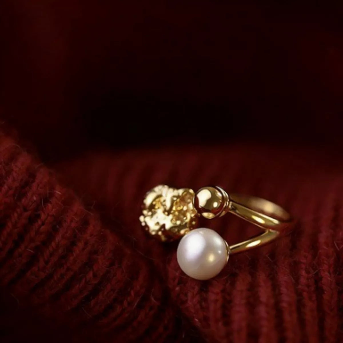 Trendsi 18K Gold-Plated Pearl Open Ring -