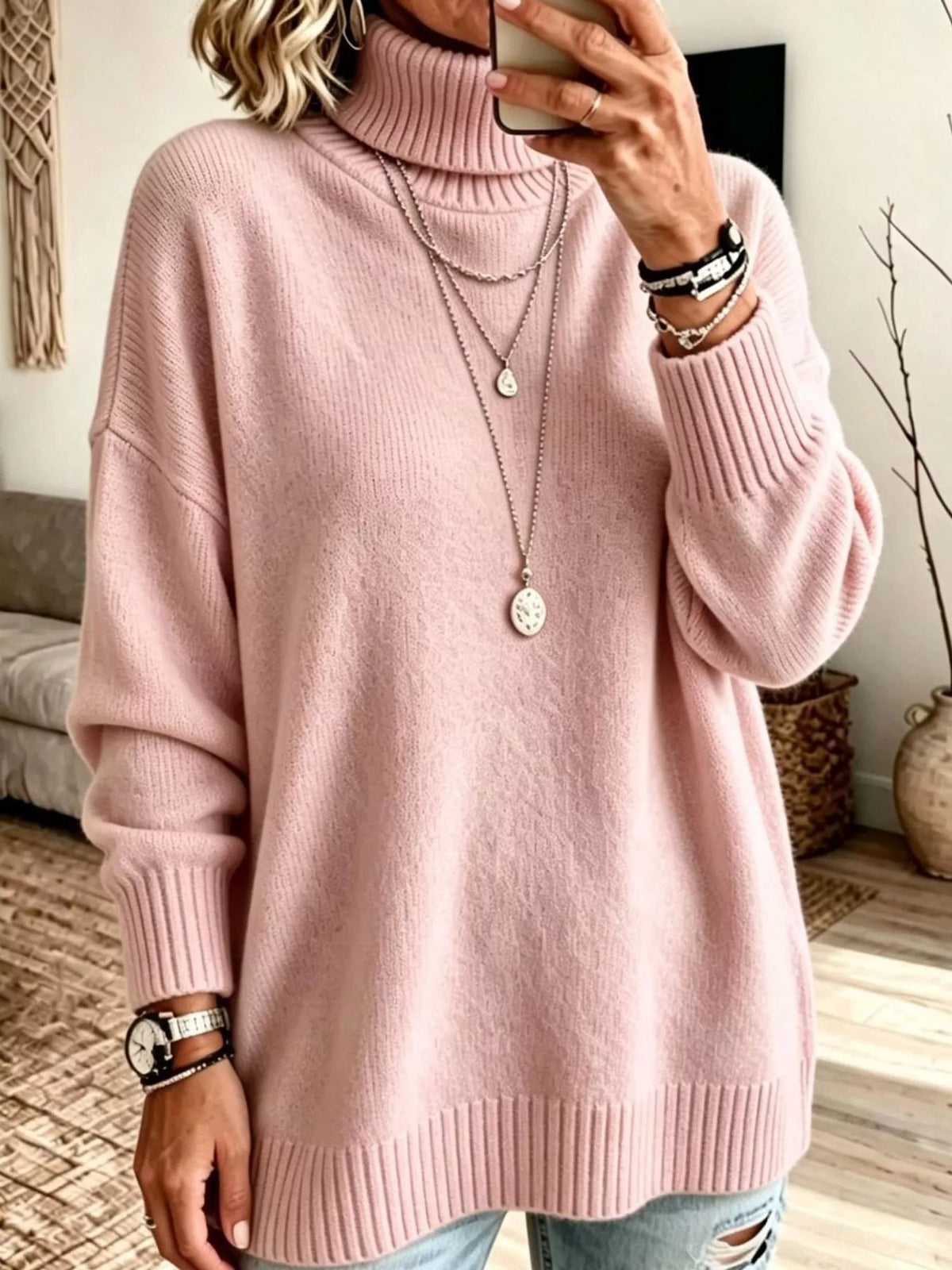 Oversized Turtleneck Pullover Sweater — front view
