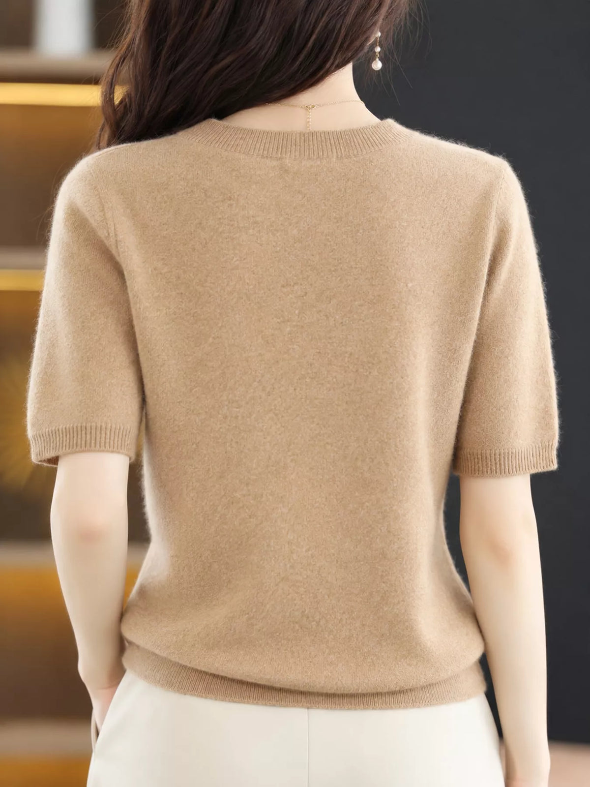 Golden Camel round neck short-sleeve sweater, back view