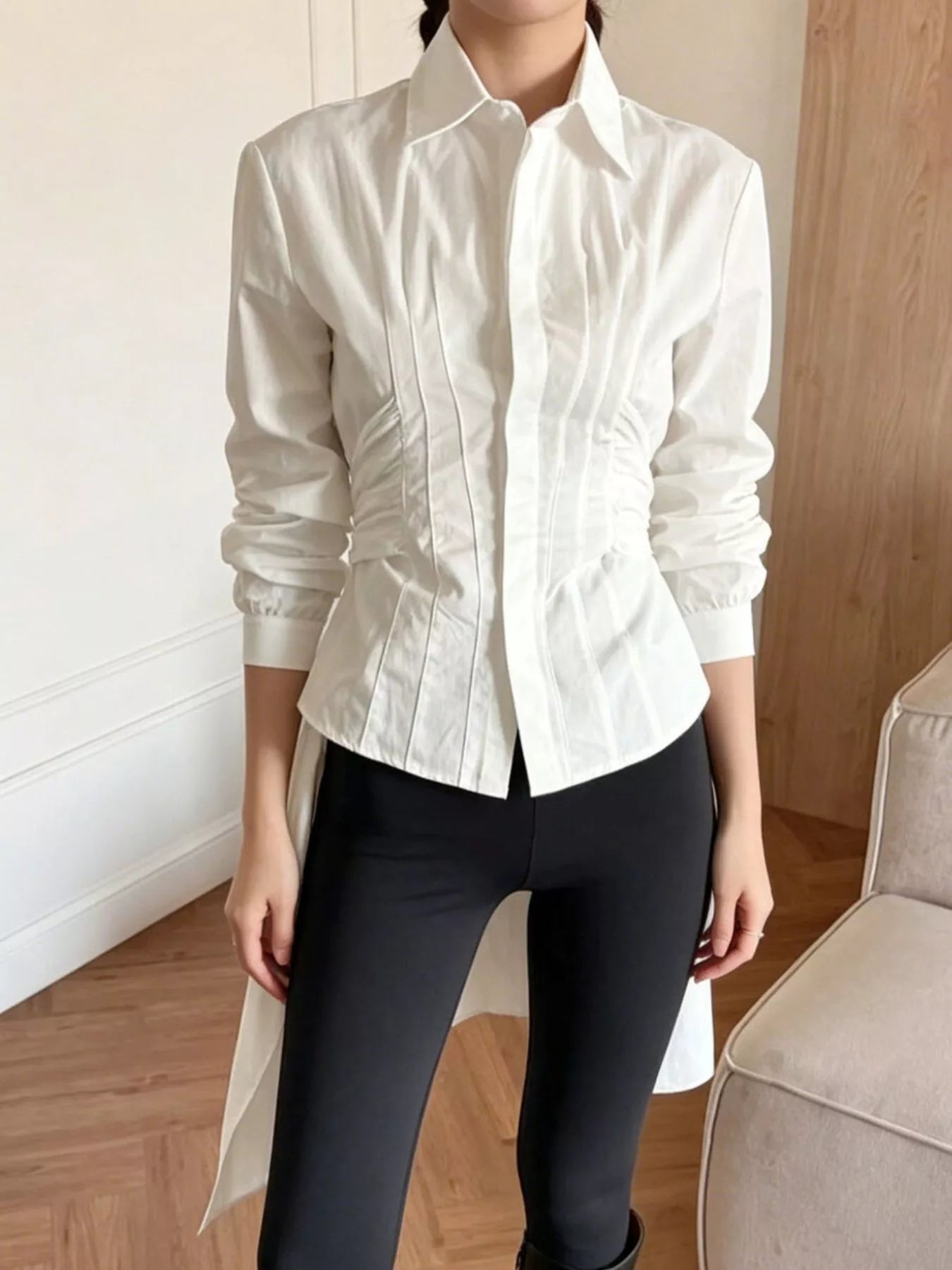 Trendsi Slim-Fit Ruched Waist Shirt -
