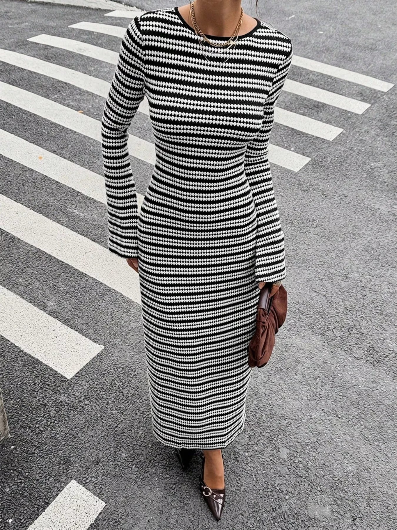 Trendsi Striped Flared Sleeves Sweater Dress -