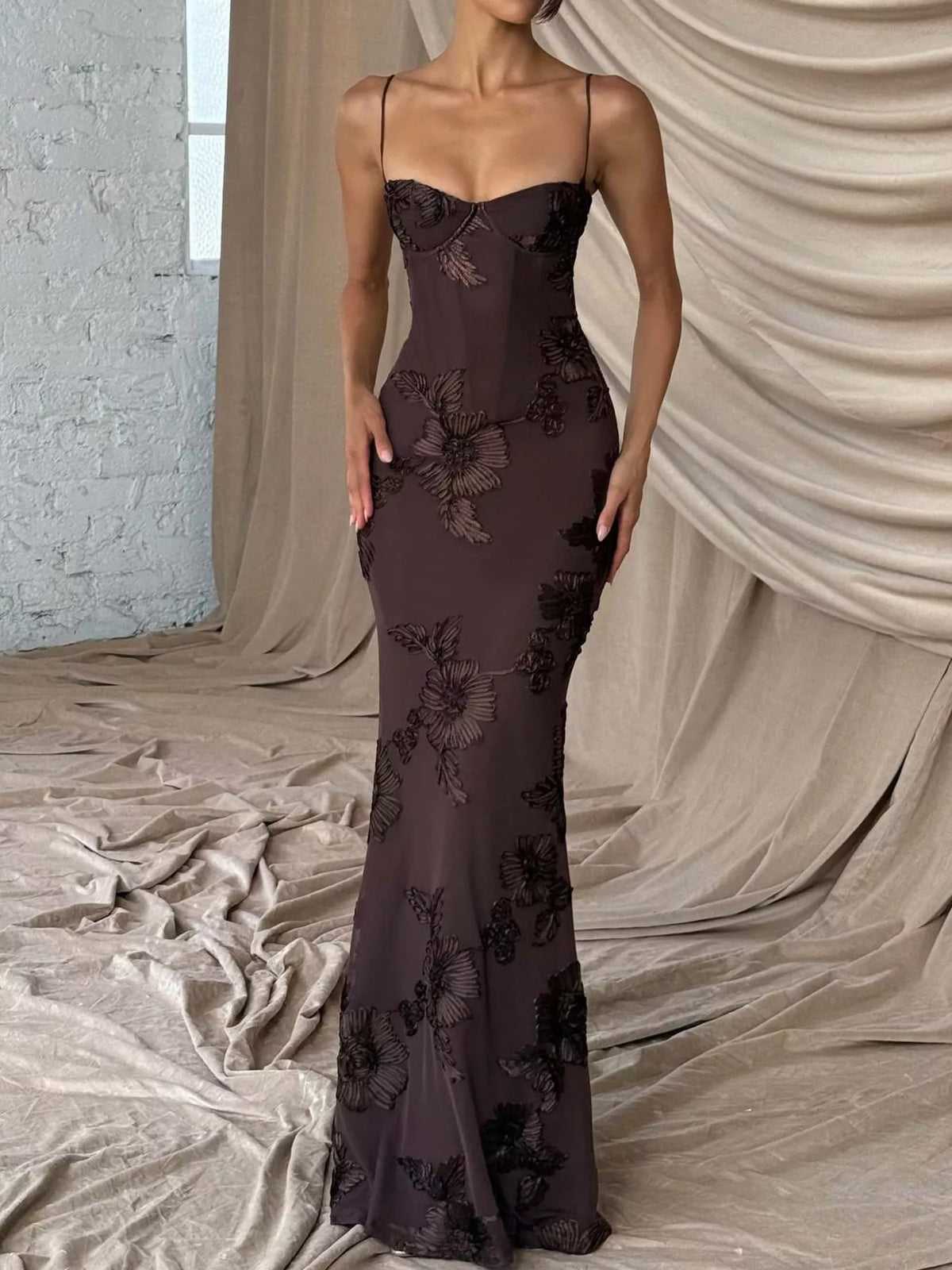 Floral spaghetti-strap maxi dress, product view