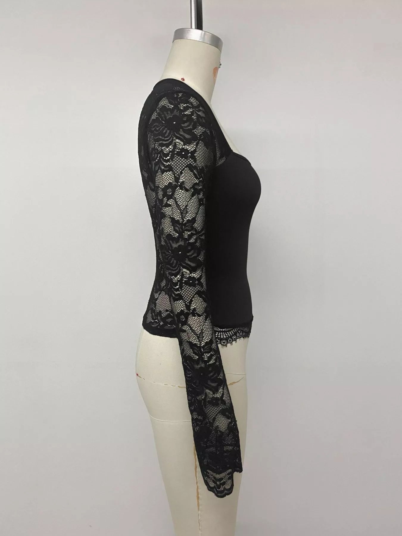 Trendsi Lace Sleeve Square Neck Top -
