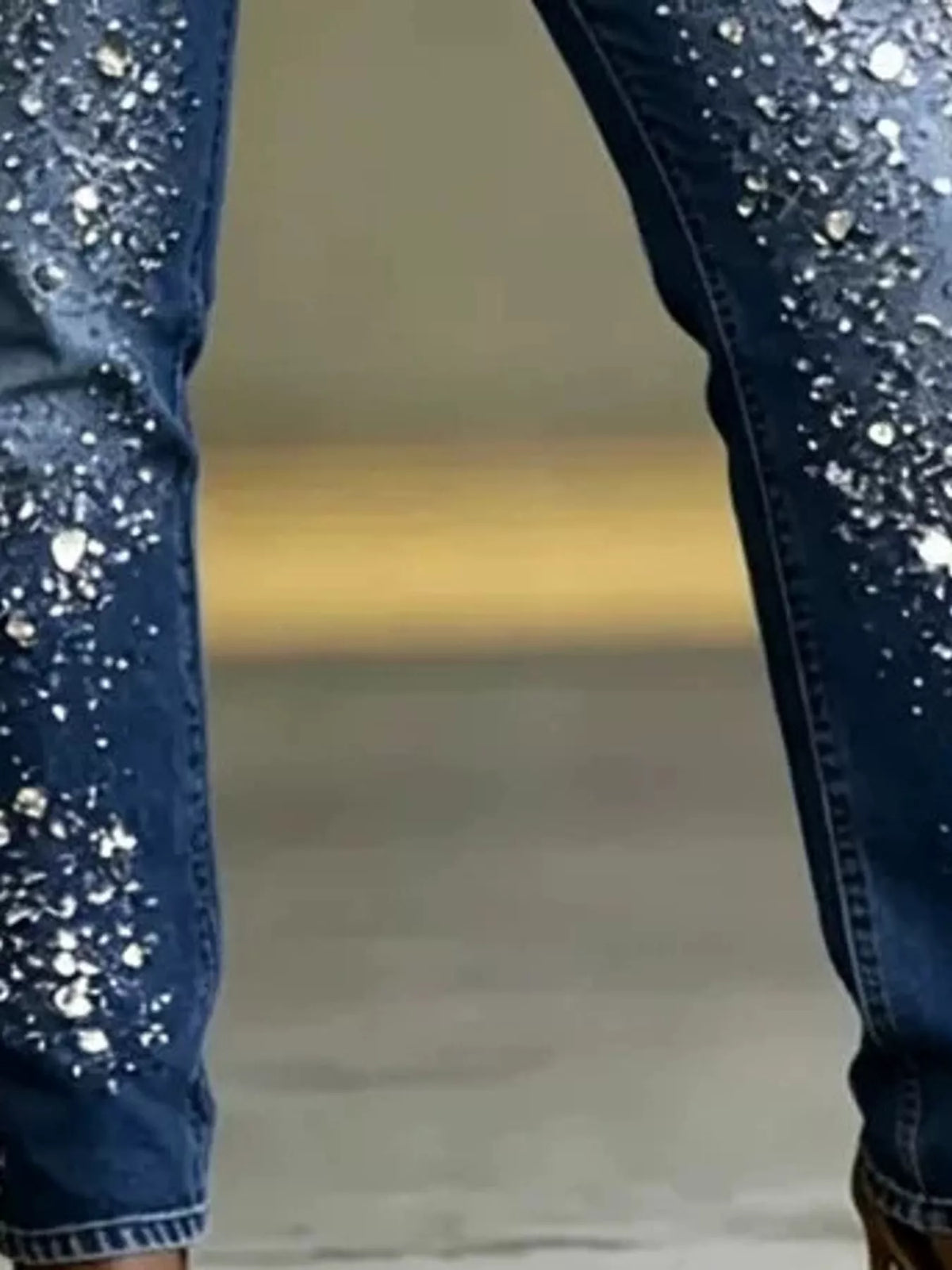 Dark Blue rhinestone embellished slim fit jeans