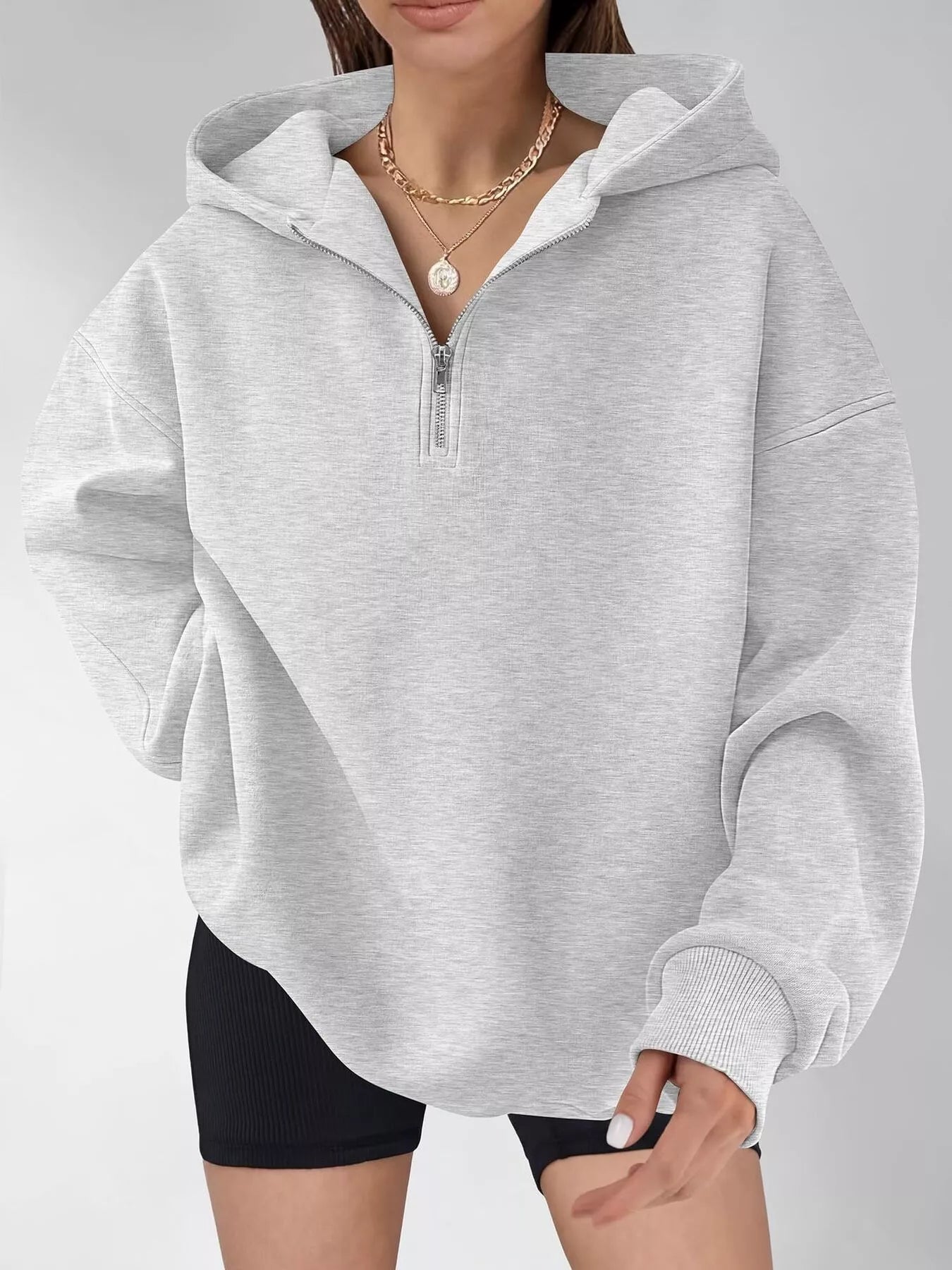 Trendsi Oversized Quarter-Zip Hoodie -