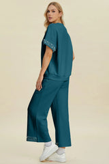 Trendsi Double Take Full Size Pearl Detail Round Neck Top and Pants Set -
