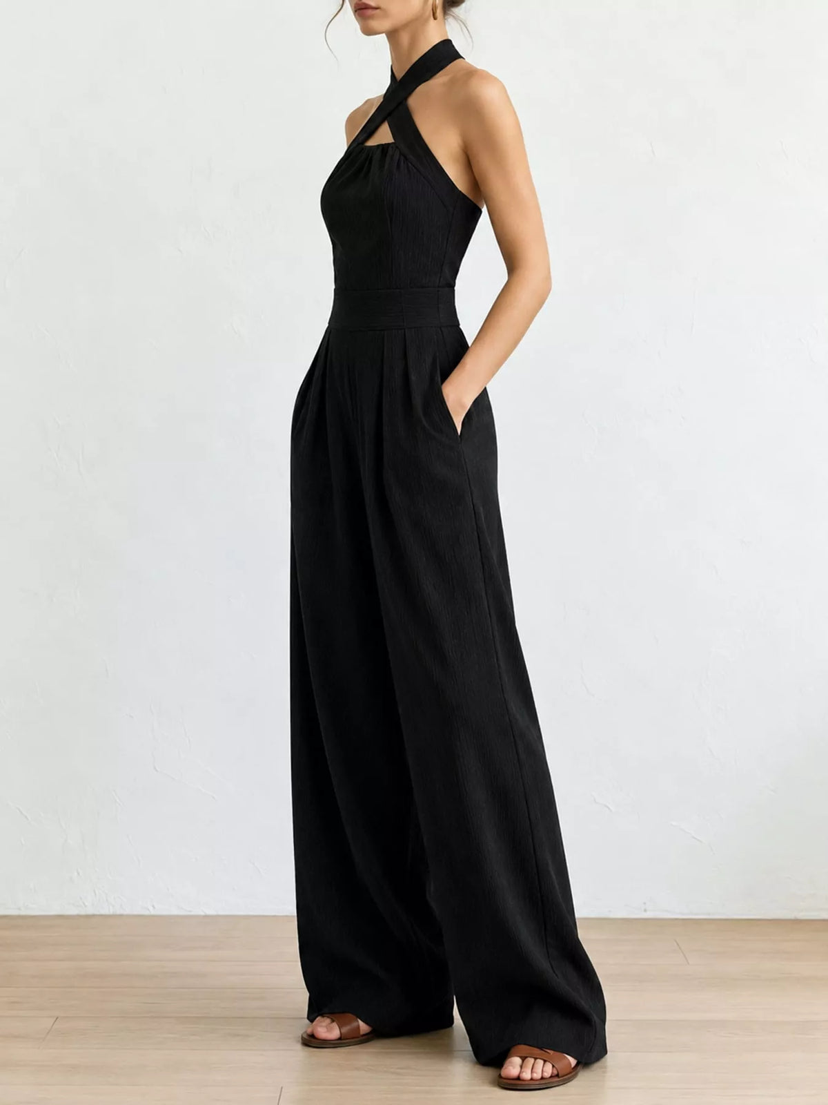 Wide-leg jumpsuit, black side