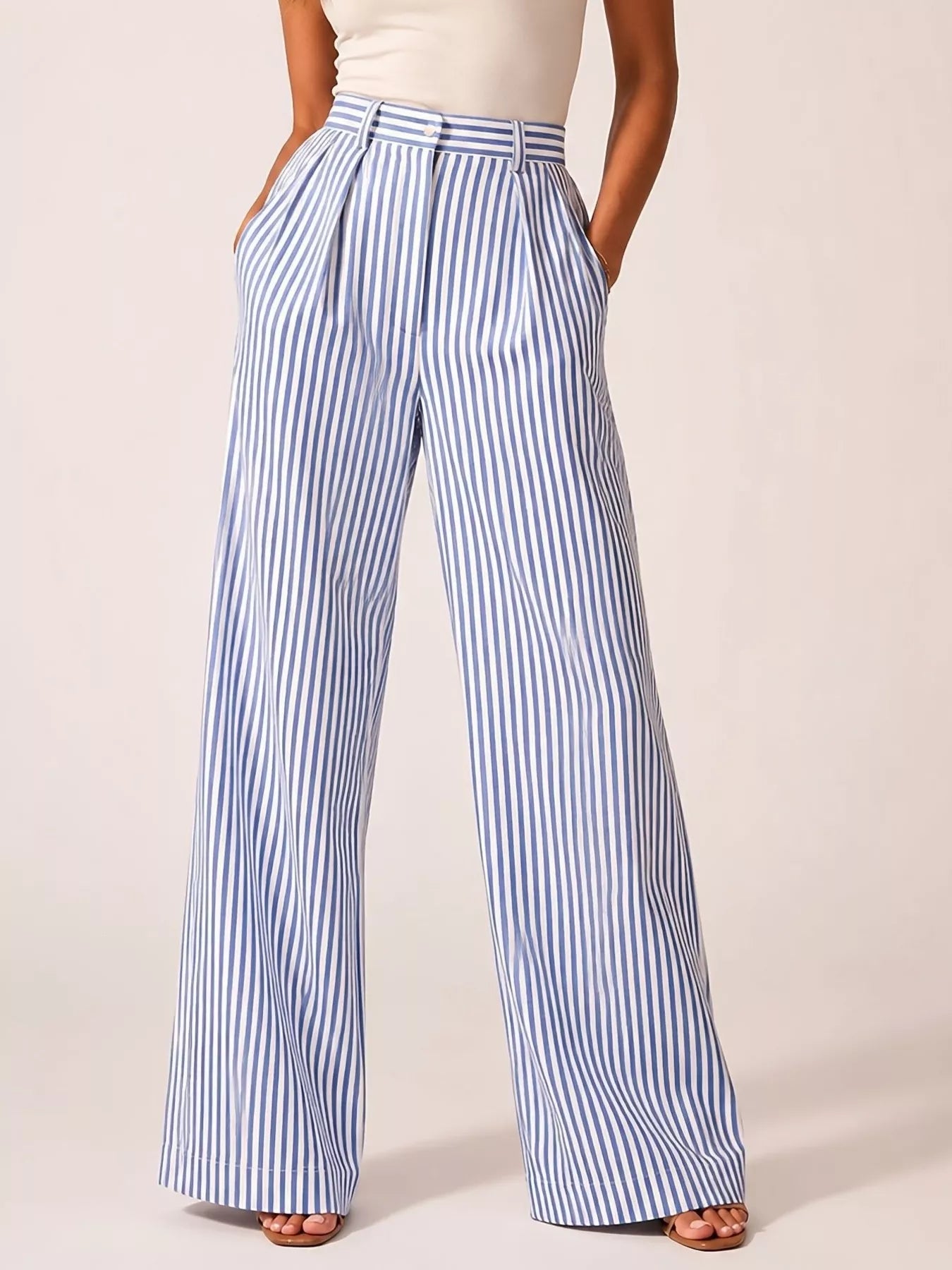Trendsi High-Waisted Wide-Leg Striped Pants -