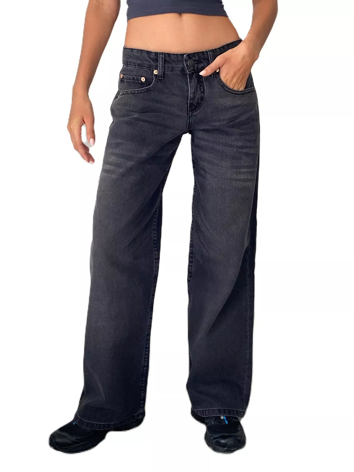 Vintage Wash Low-Rise Wide-Leg Jeans — front view