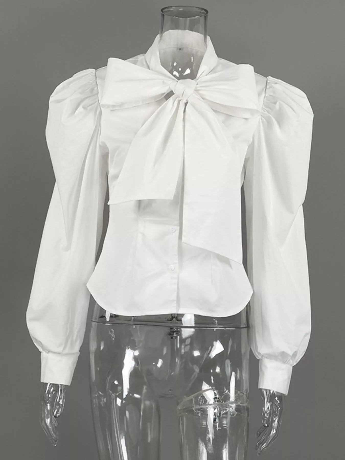 Trendsi Bow Tie Puffed Sleeves Blouse -