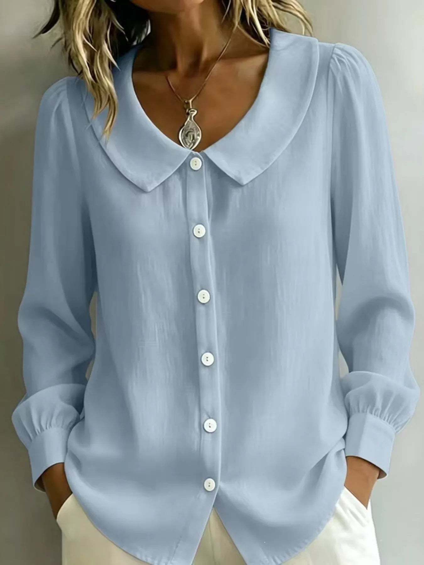 Trendsi Full Size Peter Pan Collar Button-Down Shirt Plus Size -