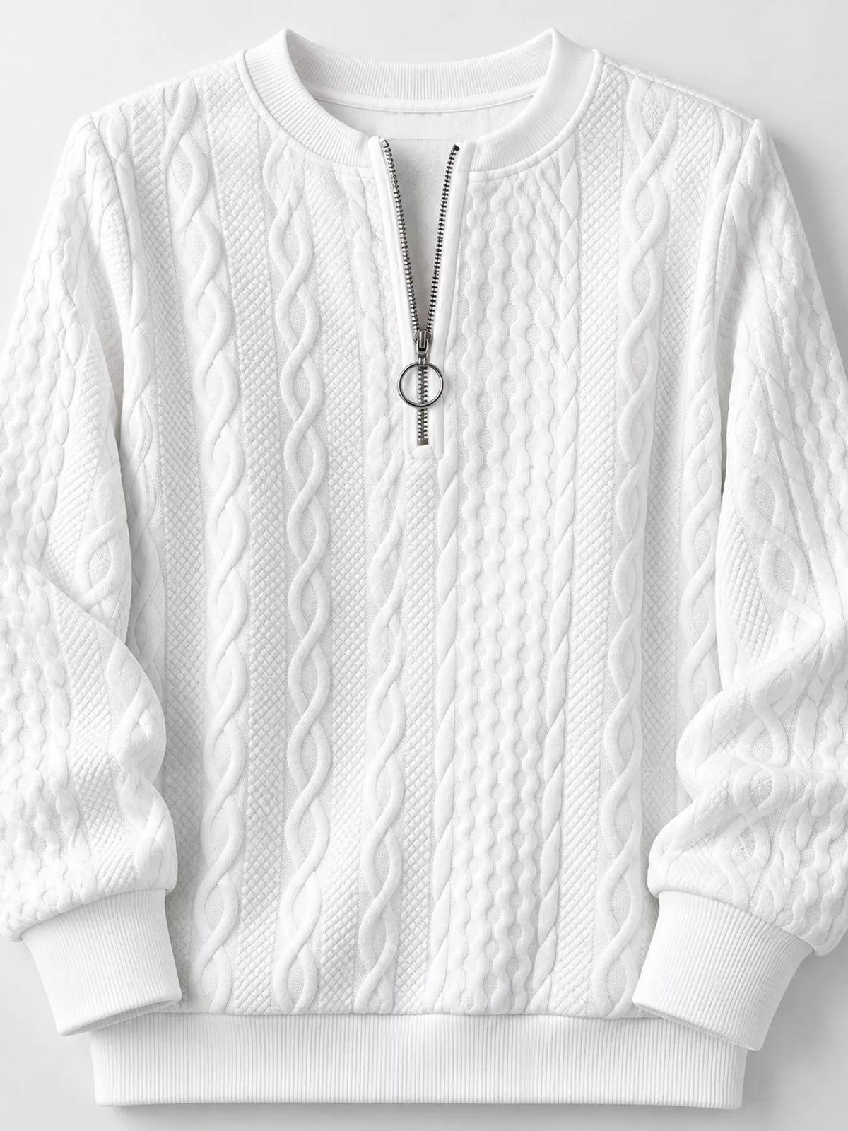 Quarter-Zip Cable Knit Sweatshirt — garment construction details