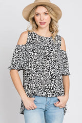 Trendsi Heimish Full Size Leopard Round Neck Cold Shoulder T-Shirt Plus Size - Shirts
