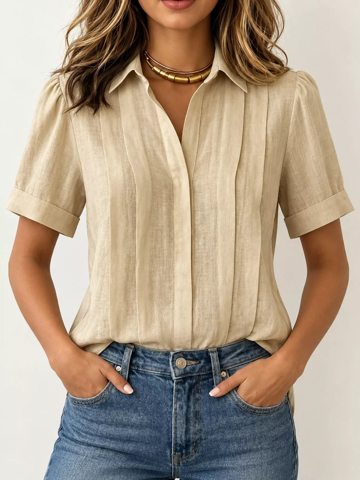 Khaki button up short sleeve shirt