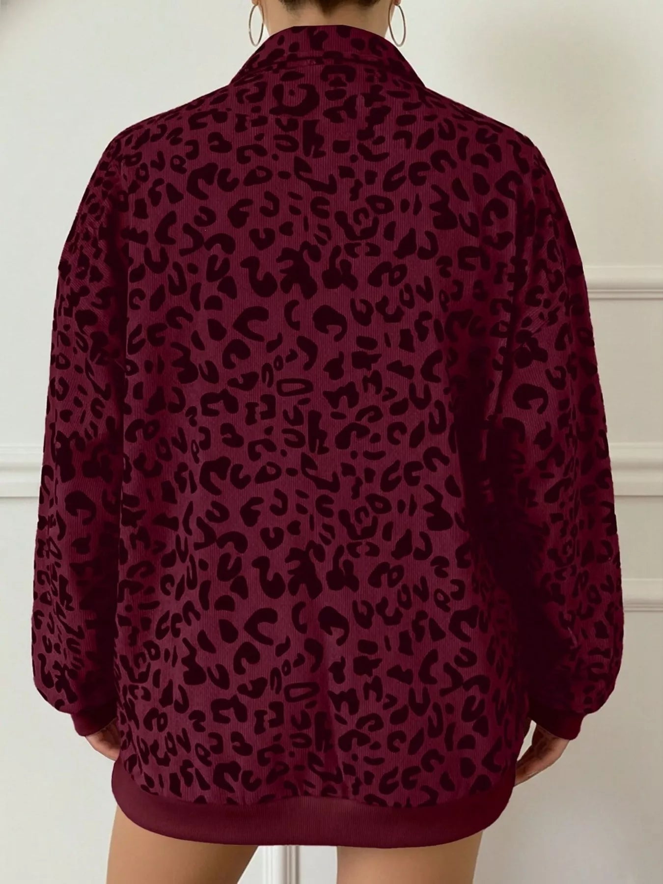 Trendsi Leopard Print Quarter-Zip Sweatshirt -