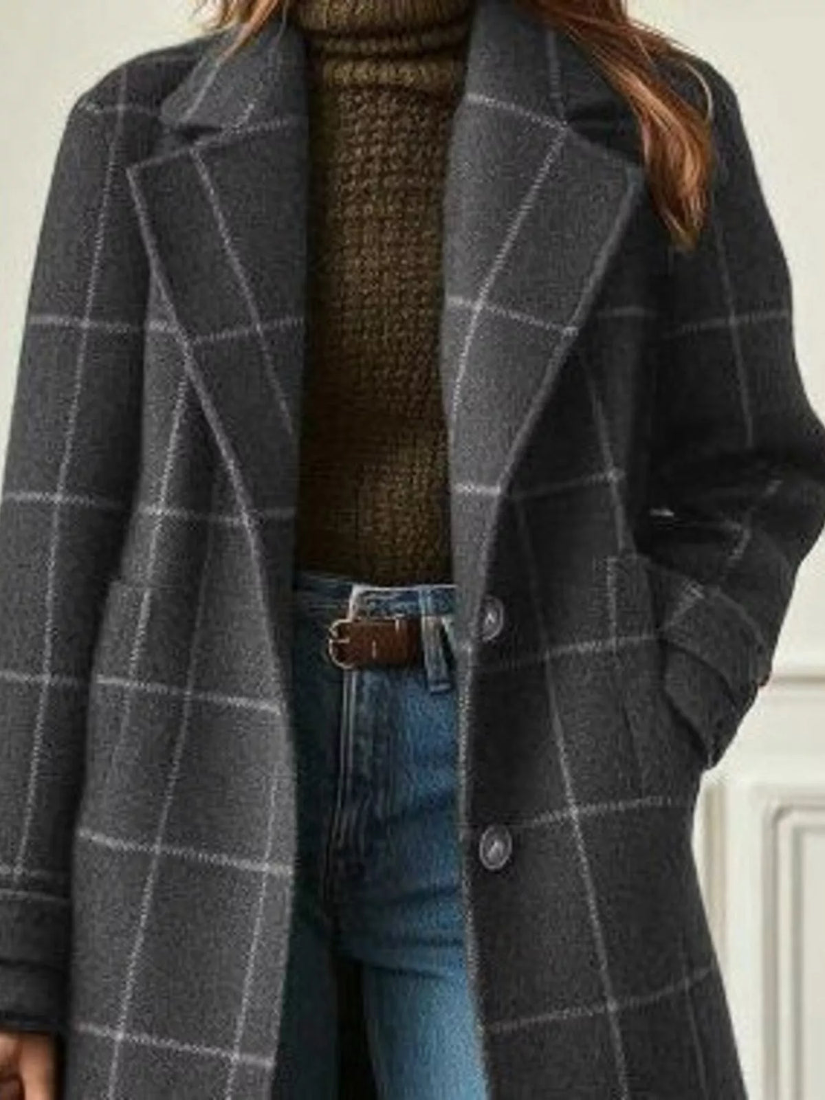 Trendsi Full Size Plaid Lapel Collar Longline Single-Breasted Overcoat Plus Size -