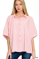 Trendsi Zenana Oversized Stripe Button Down Shirt -