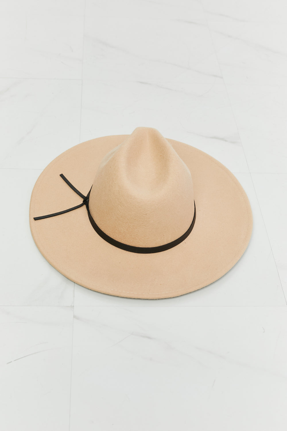 Women's Beige Fedora Hat With Faux Leather Knot Adjustable Strap — product view 6