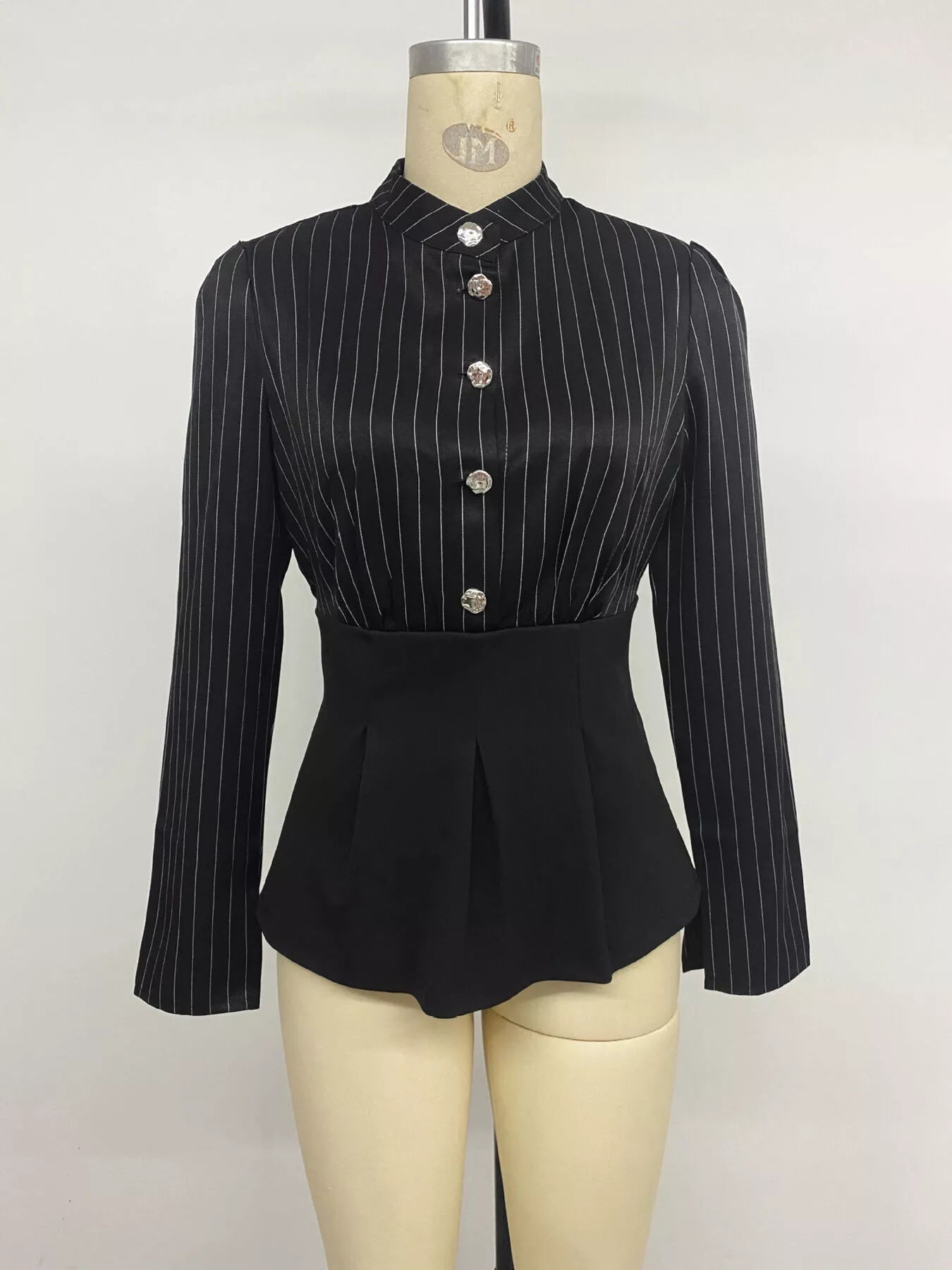 Trendsi Striped Long Sleeve Peplum Blouse -