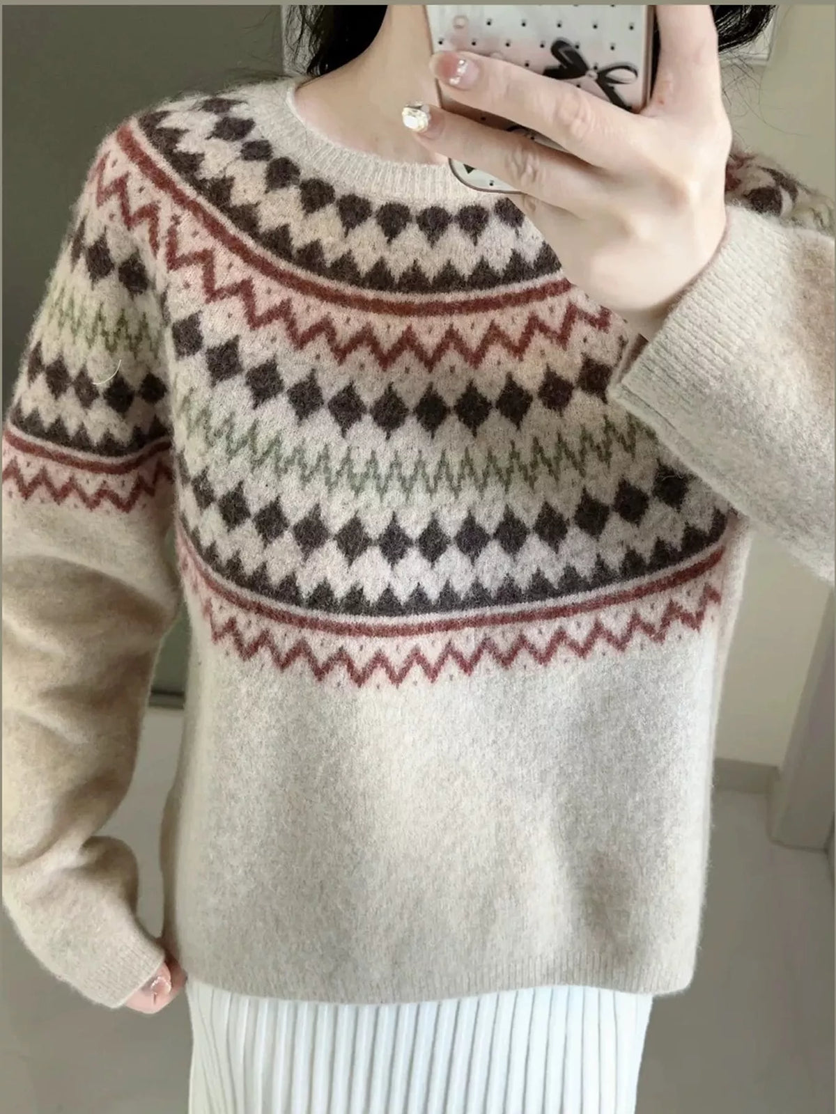 Vintage Fair Isle Pattern Knit Pullover Sweater — construction details
