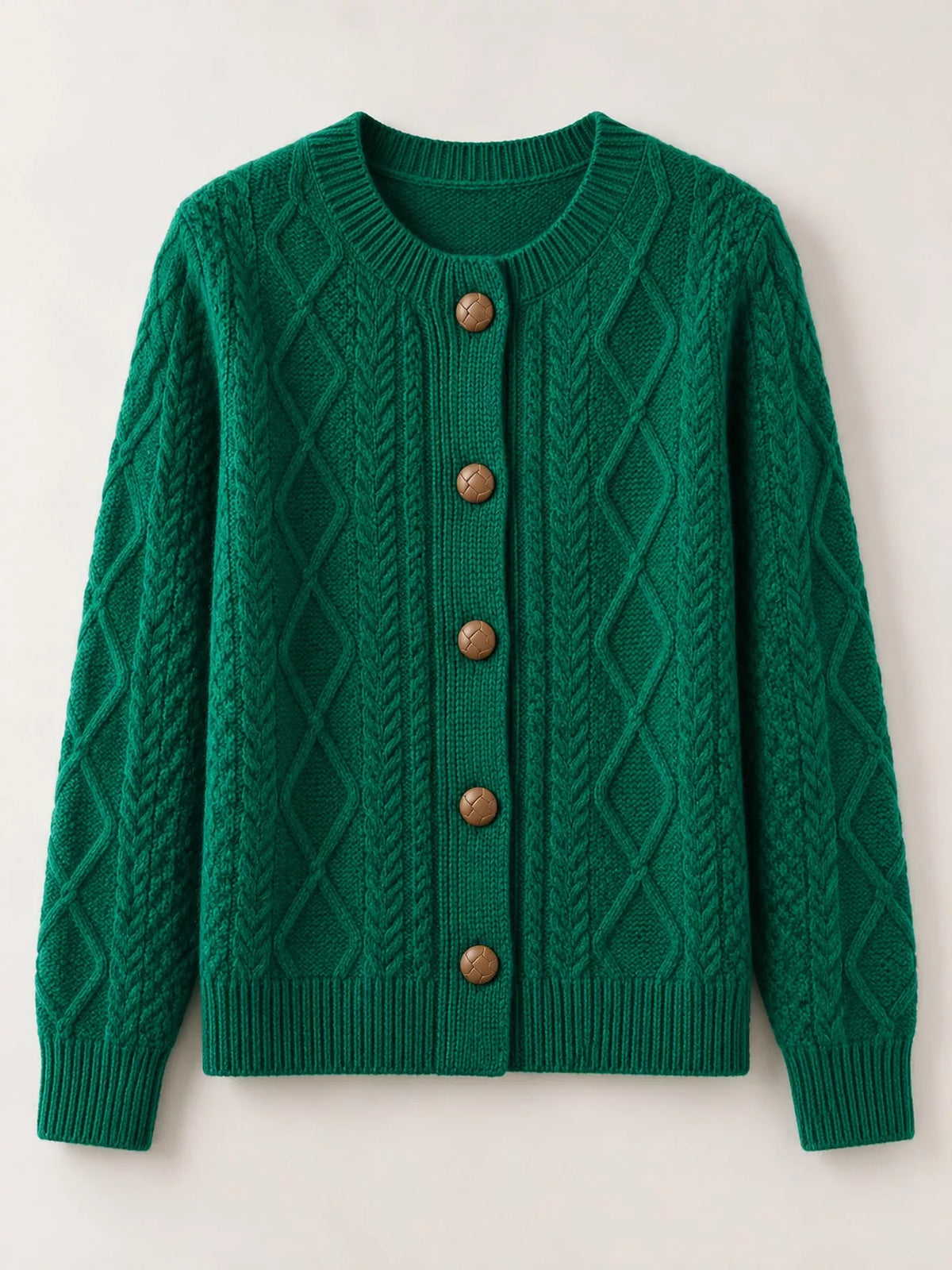 Emerald Green cable-knit button-down cardigan