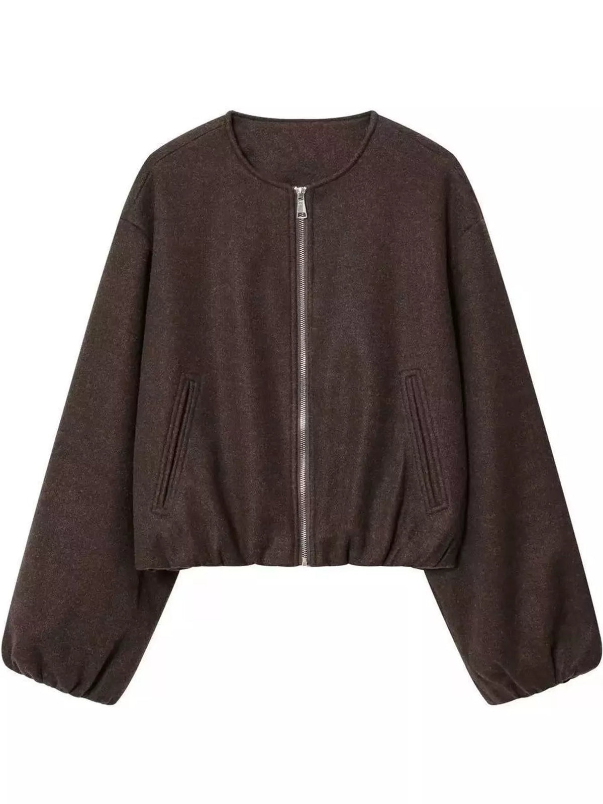 Brown zip-up long sleeve jacket — front view