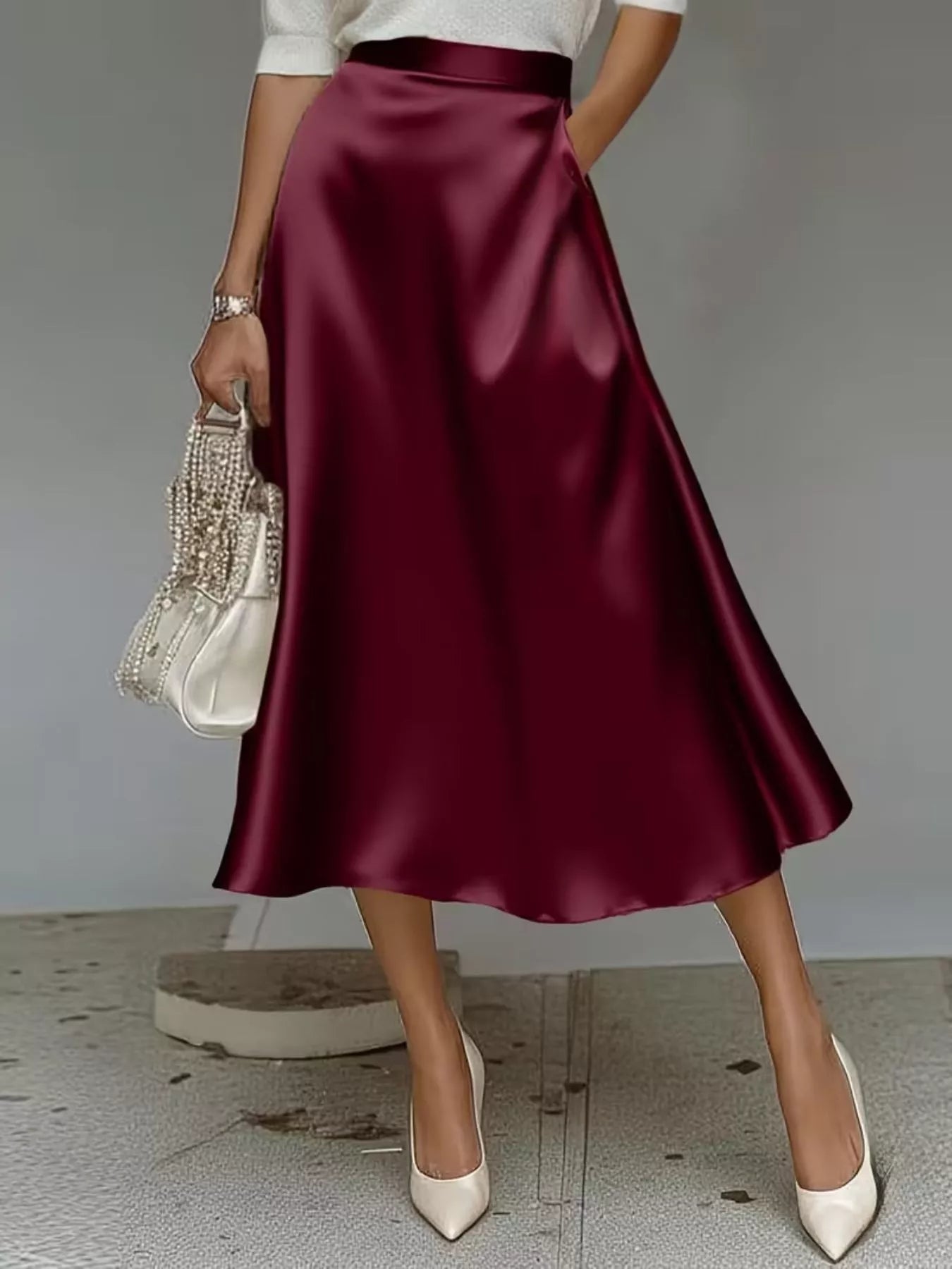 Trendsi Satin Midi Skirt -