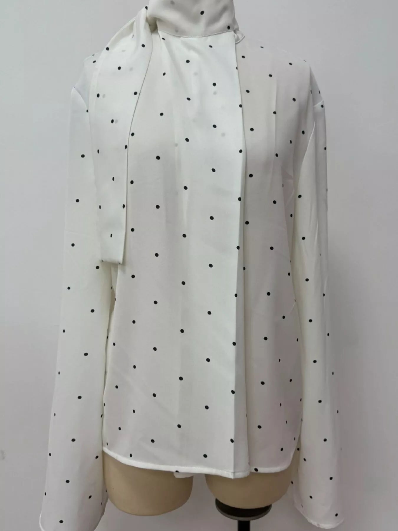 Trendsi Polka Dot Silk Blouse with Scarf Neck Tie -