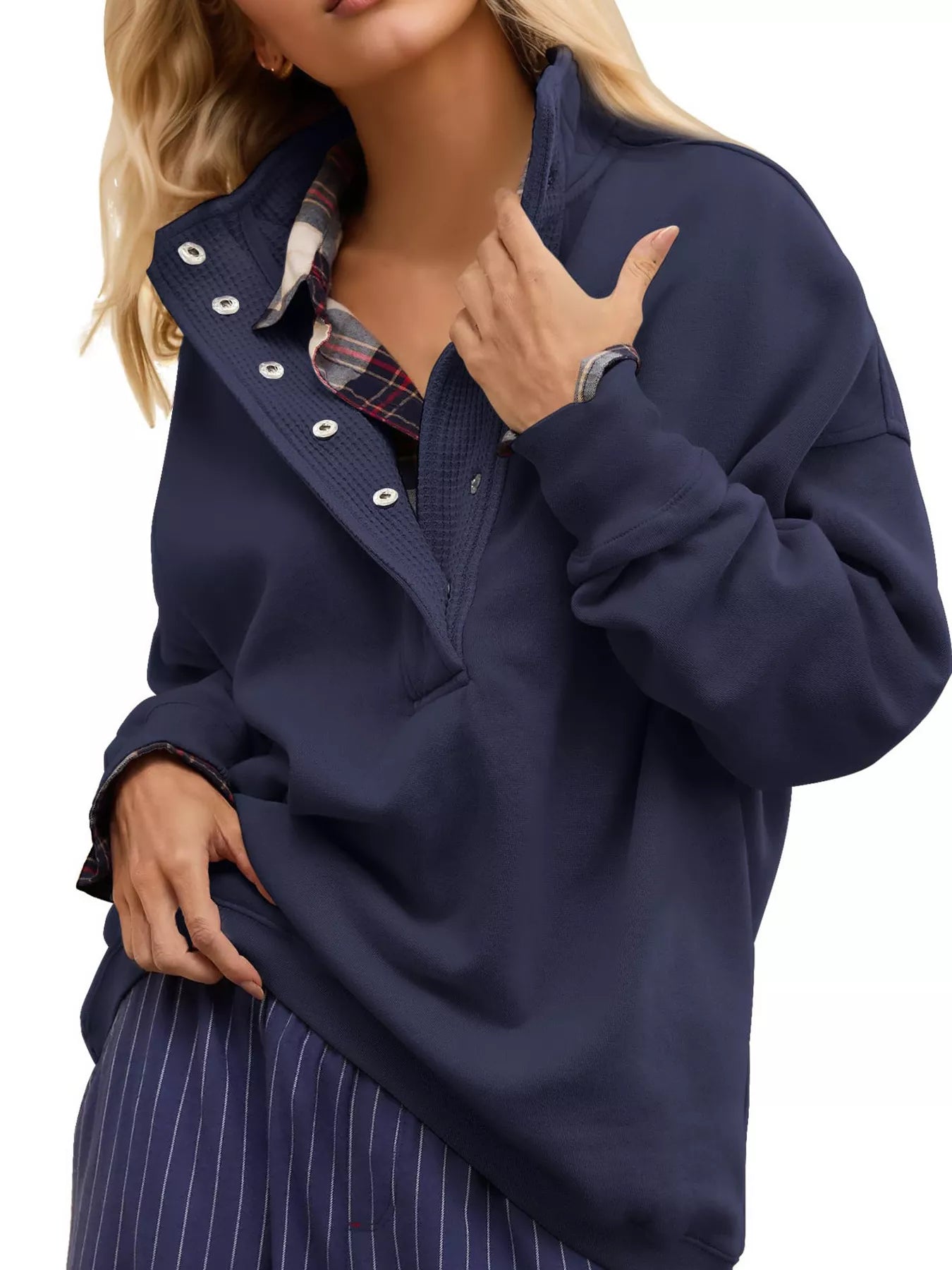 Trendsi Half Snap Dropped Shoulder Sweatshirt -