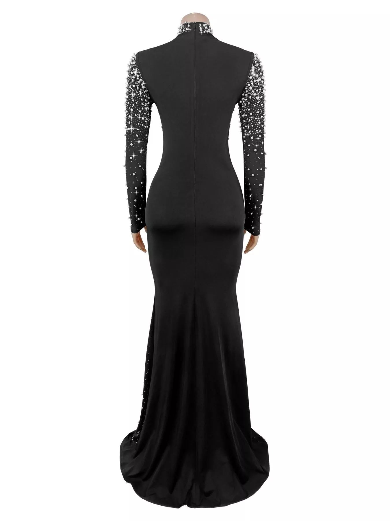 Trendsi Rhinestone Long Sleeve Mermaid Maxi Dress -