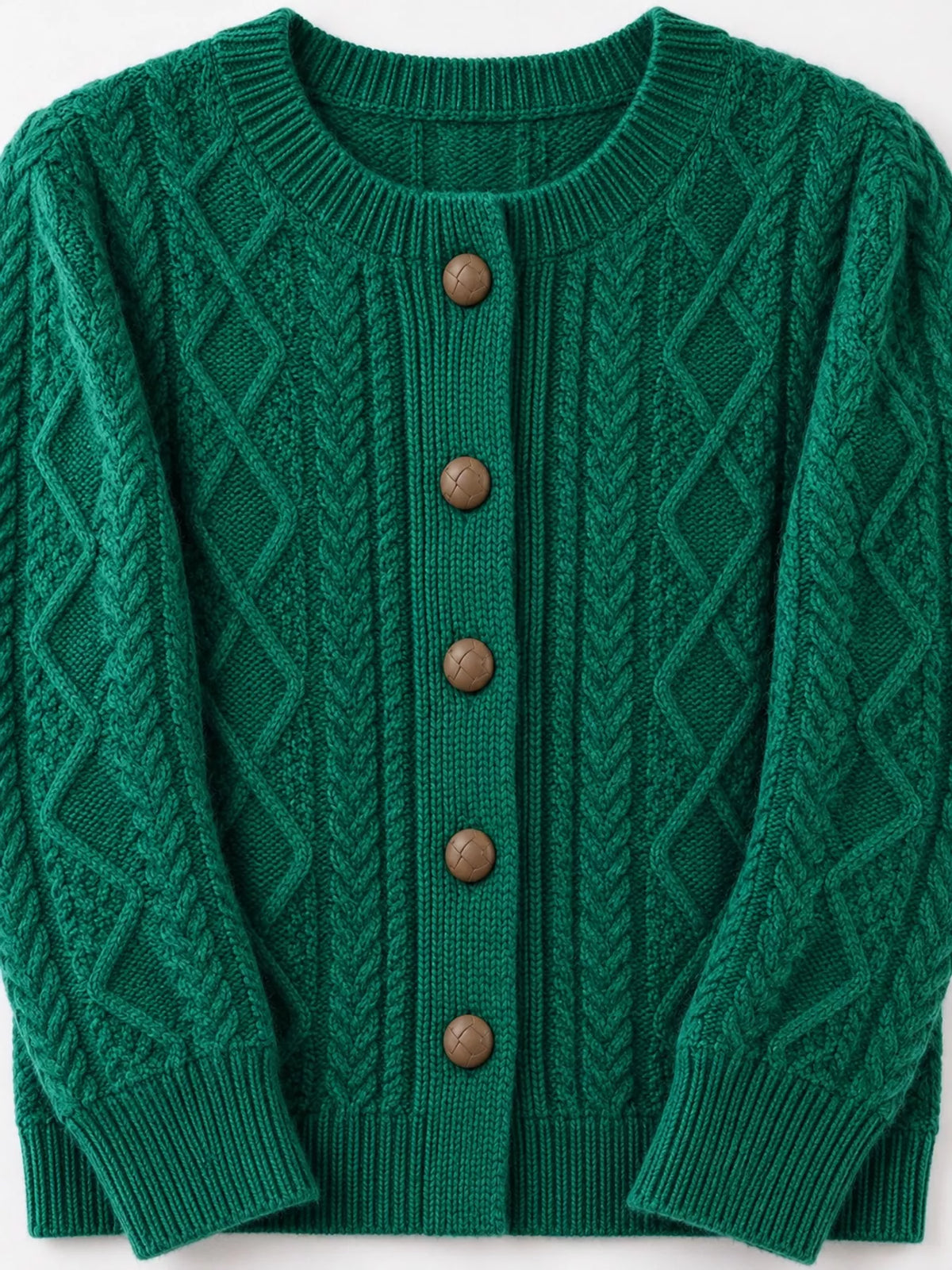 Emerald Green cable-knit button-down cardigan