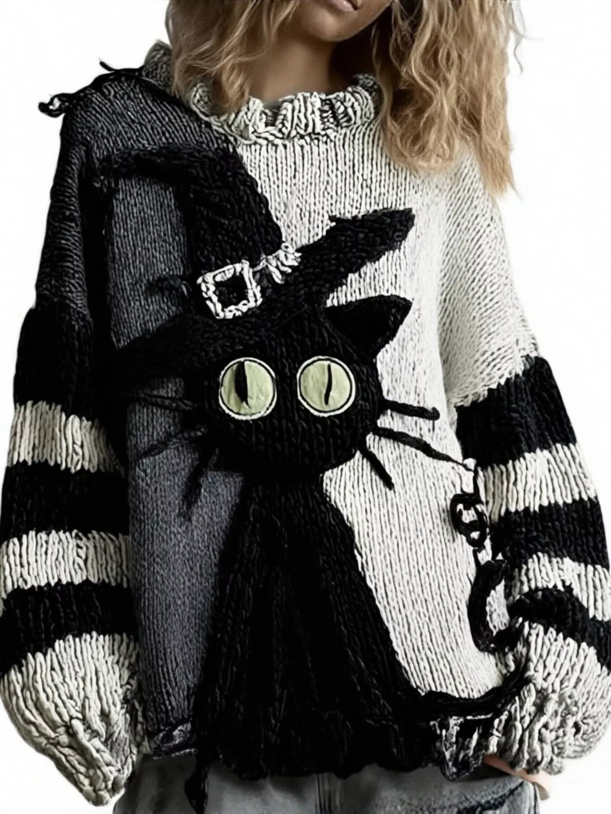 Black color-block oversized drop-shoulder sweater