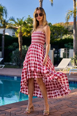 Trendsi BiBi Smocked Body Off Shoulder Check Dress -