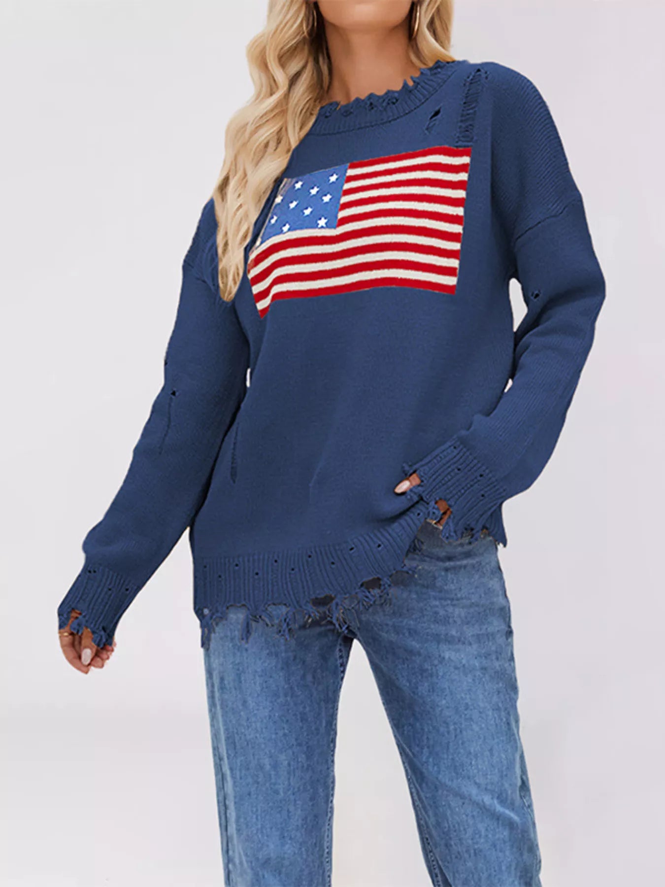 Trendsi Distressed American Flag Graphic Sweater -