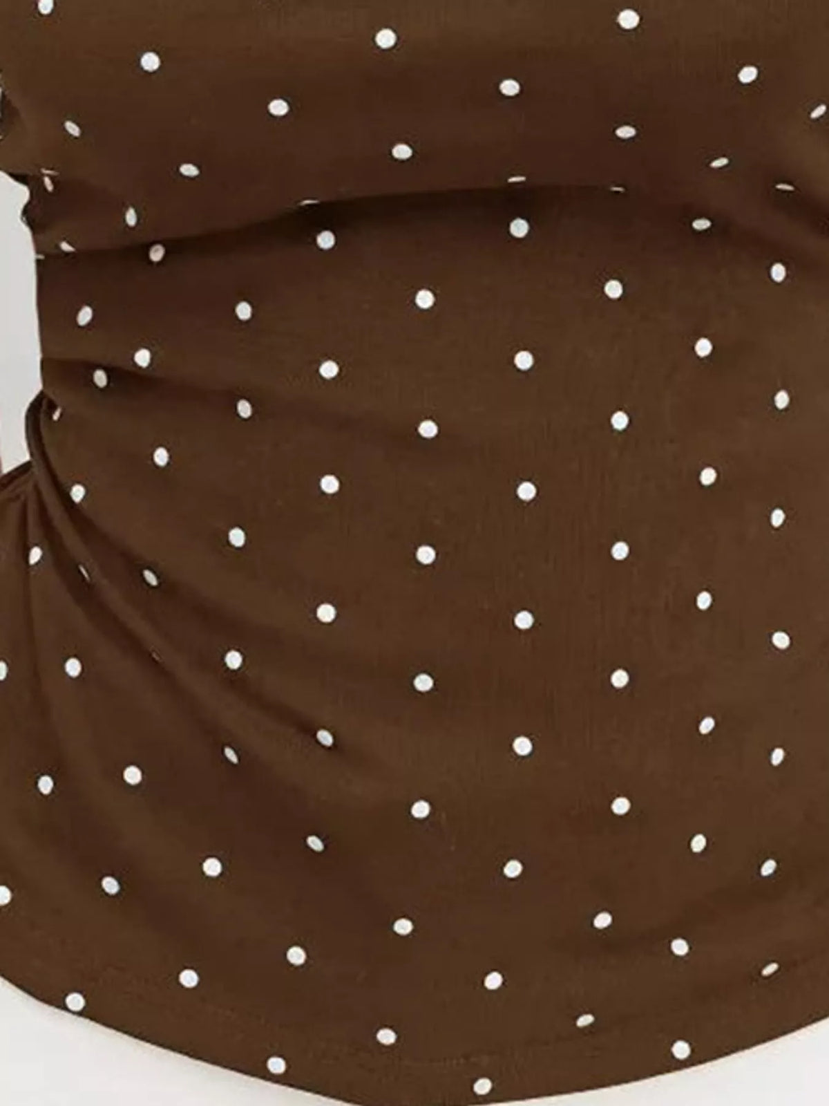 Polka Dot Print Sleeveless Tank Top with Tie Back, detail view in brown and white