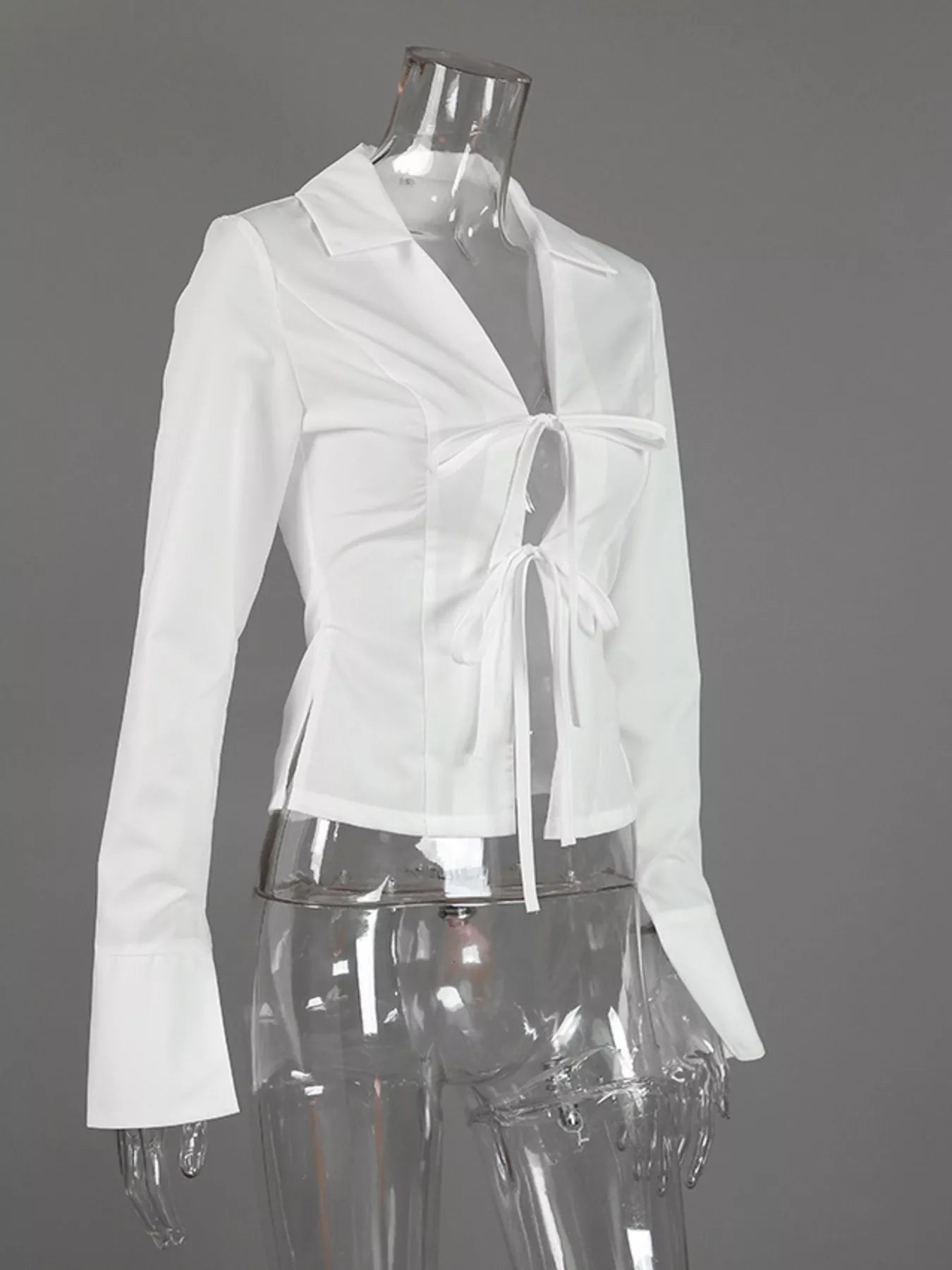 Trendsi Slim-Fit Tie Front Long Sleeve Shirt -