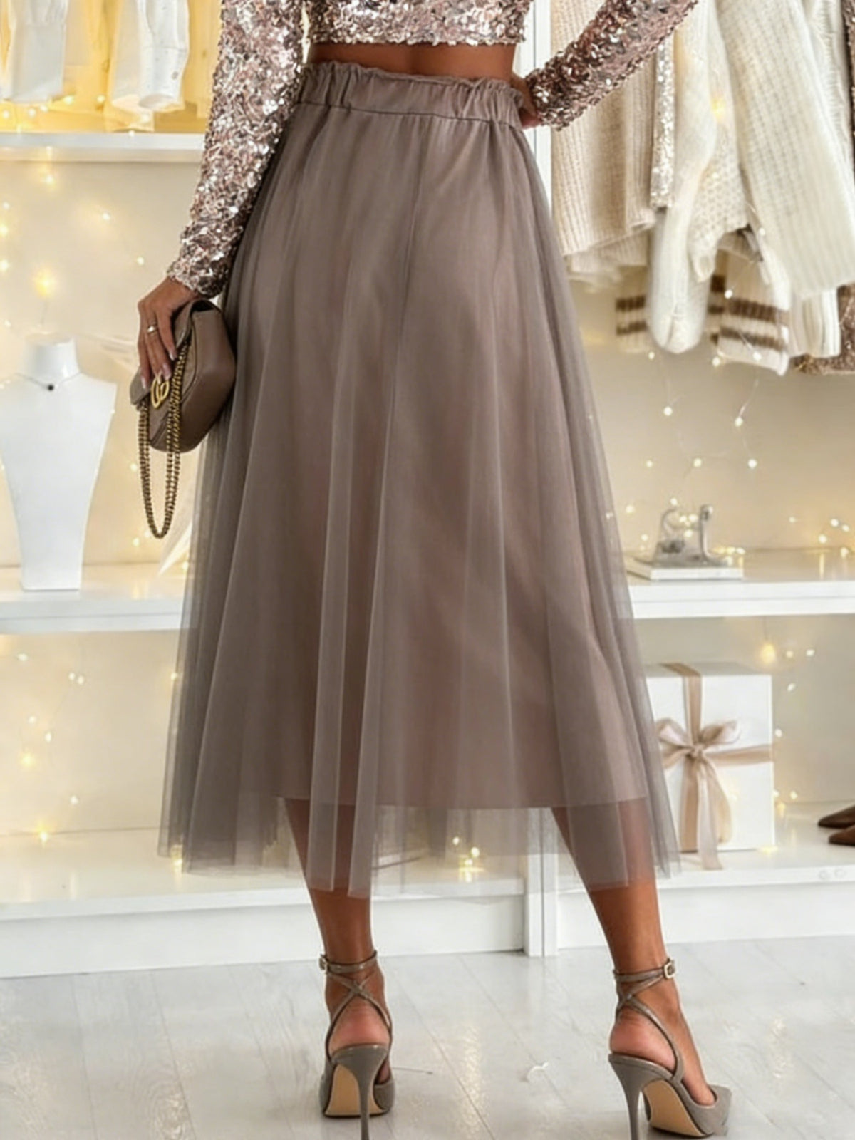 Trendsi Tulle A-Line Midi Skirt -