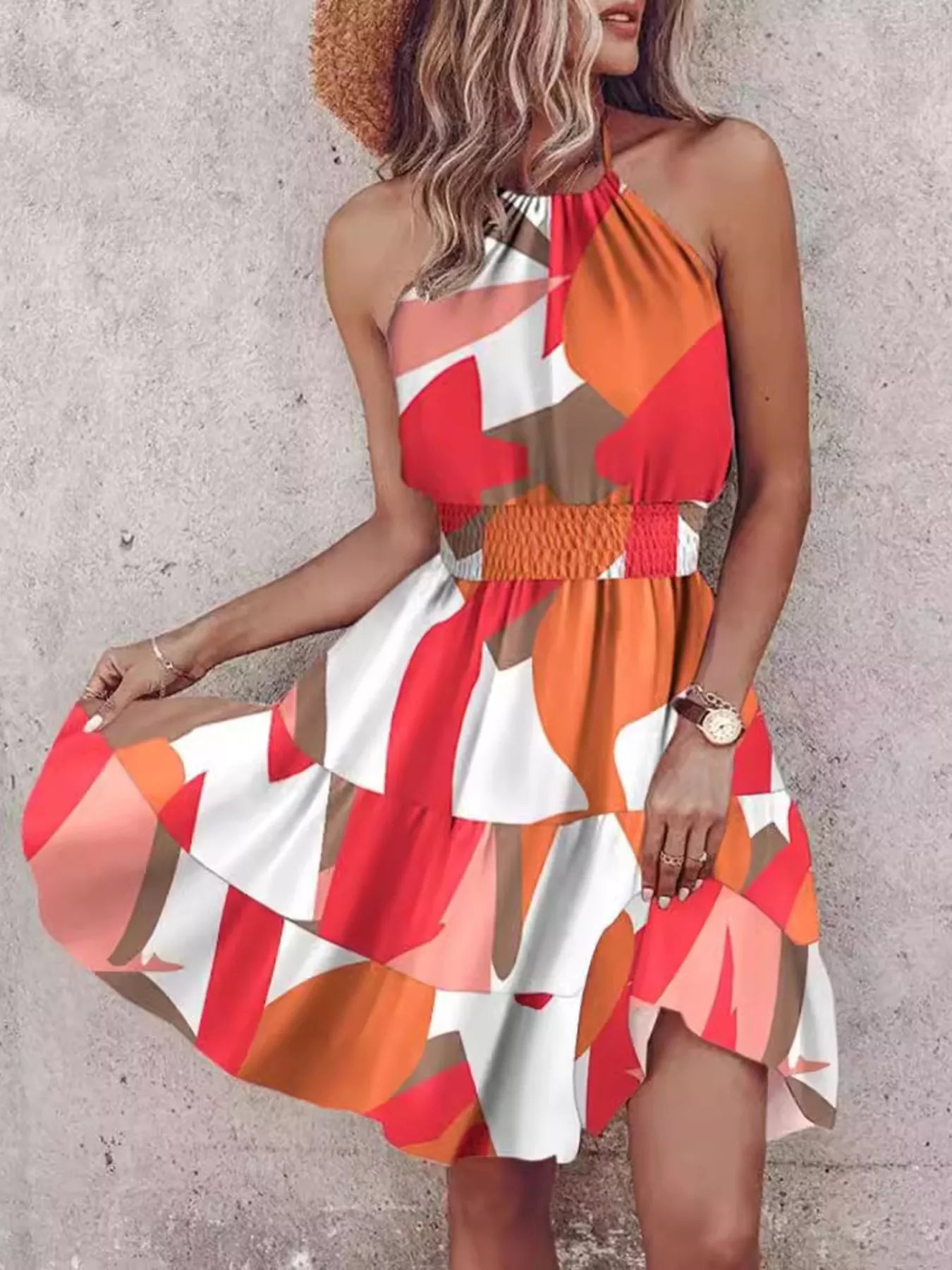 Trendsi Bohemian Printed Halter Mini Dress -