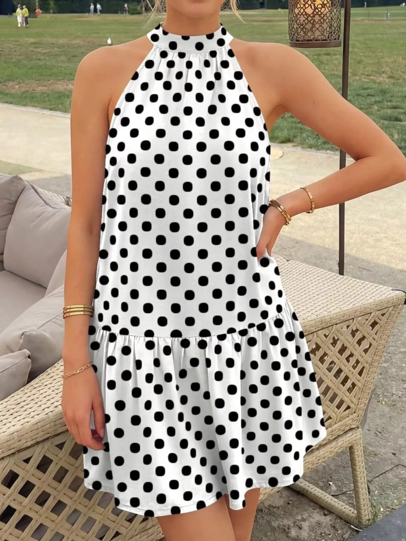 Trendsi Polka Dot Halter Neck Mini Dress -