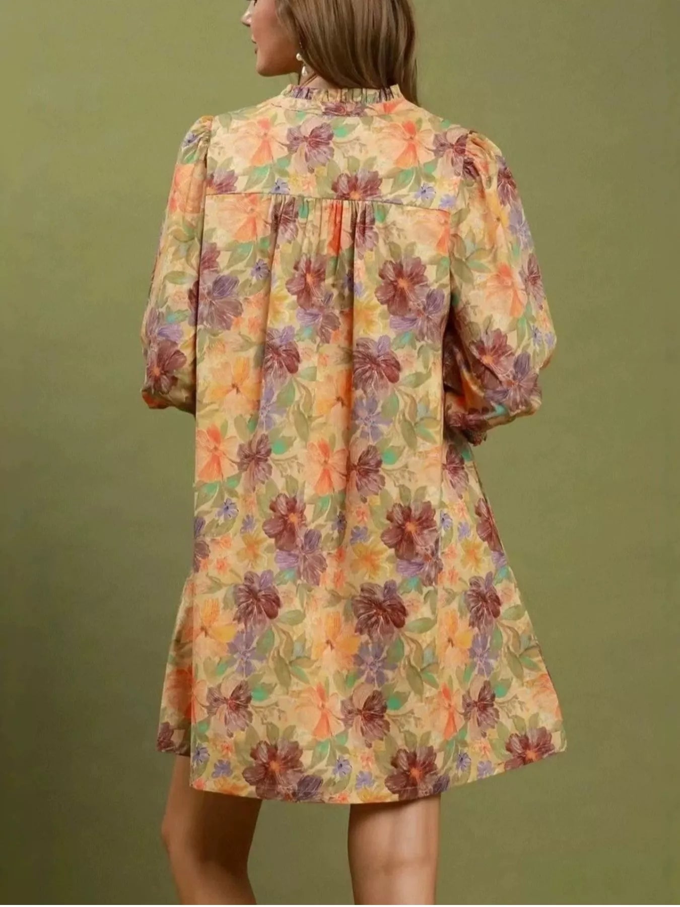 Trendsi Vintage Floral Print 3/4 Sleeve Dress -