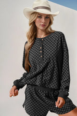 Trendsi Double Take Checkered Half Button Top and Shorts Set -