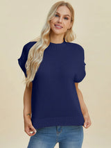 Trendsi Double Take Full Size Mock Neck Short Sleeve Sweater -