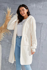 Trendsi Double Take Full Size Hooded Teddy Bear Jacket with Thumbholes - Outerwear