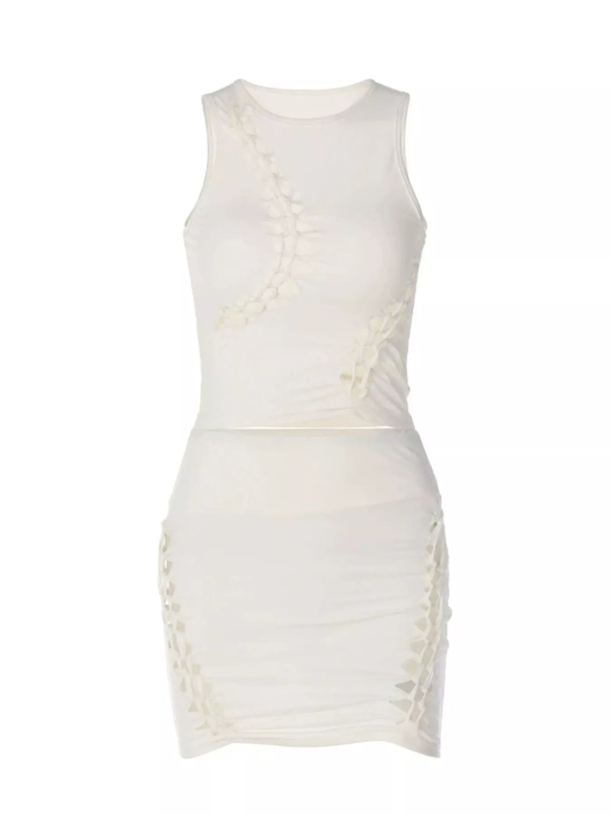Sleeveless Cut-Out Bodycon Top and Mini Skirt Set — garment front