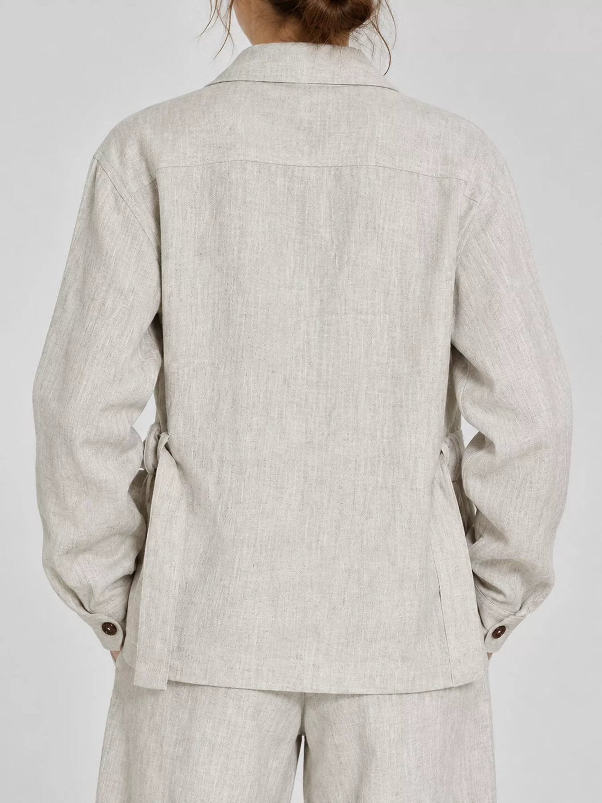Belted shacket, beige back