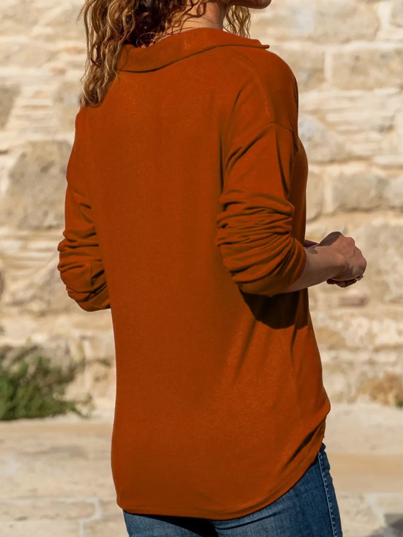 Trendsi Johnny Collar Long Sleeve Top -