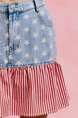 Trendsi SO ME Stars And Stripes Fit And Flare Denim Mini Skirt -