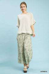 Trendsi Umgee Linen Frayed Hem Scallop Edge Top -